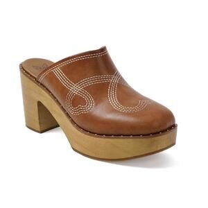 NEW BEAST FASHION women's presley-28 retro chic wooden platform clogs in brown